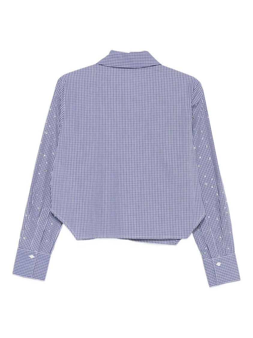Liu Jo Cropped Blue Shirt With Checkered Pattern