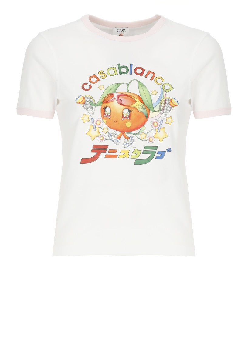 Casablanca Playful Cotton T-Shirt With Contrasting Prints And Trims
