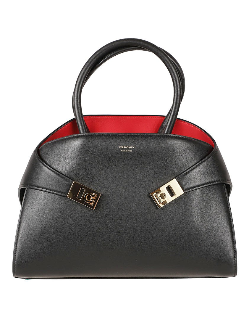 Ferragamo Structured Handbag With Wrap-Around Design And Gold Hardware