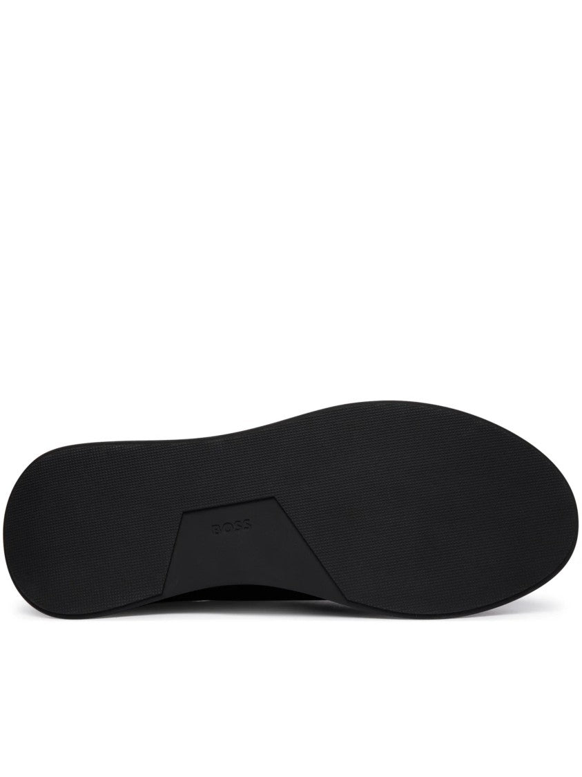 Hugo Boss Black Smooth Leather Gold Logo Sneakers