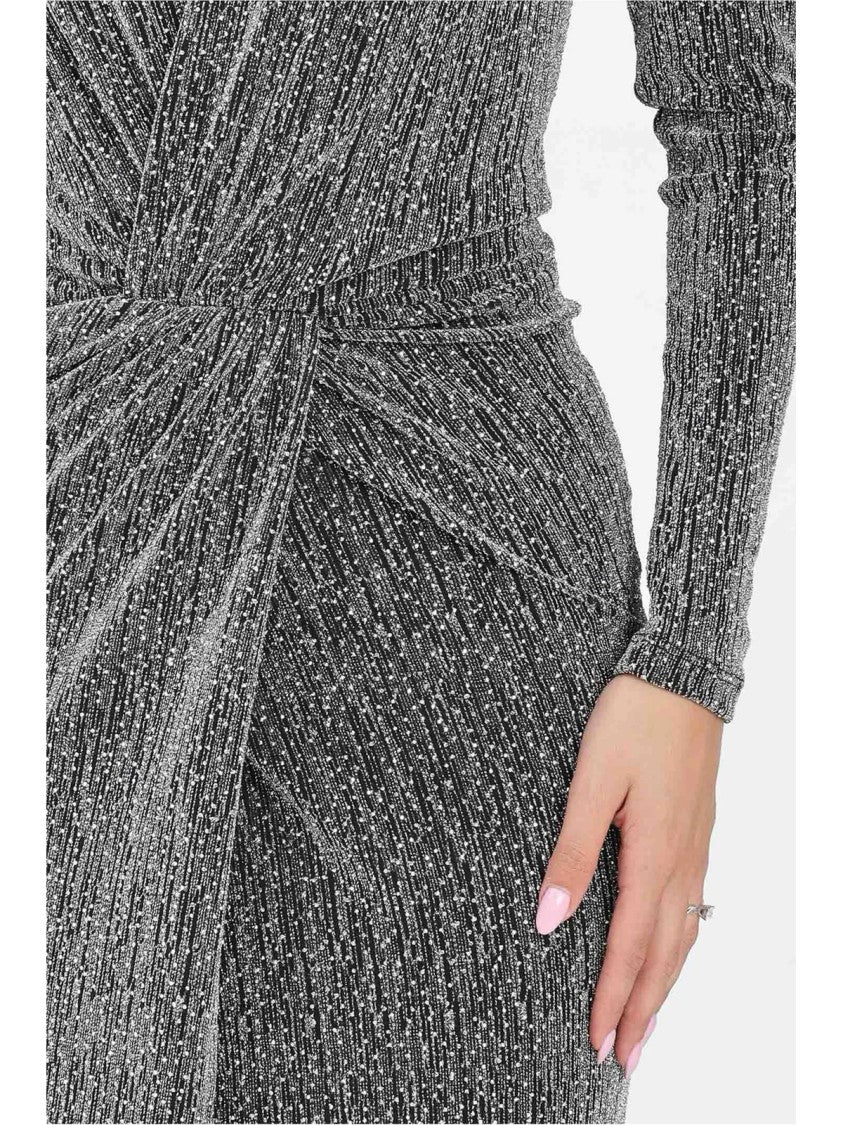 Simona Corsellini Rhinestone-Embellished Silver Maxi Dress With Deep V-Neckline