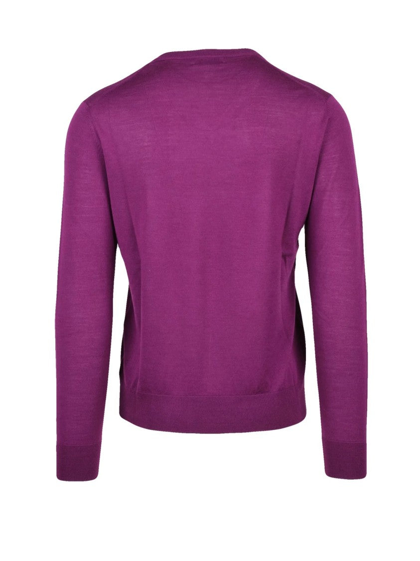 Ballantyne V-Neck Pullover In Rich Red Wool With Minimalist Design