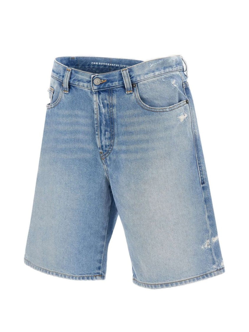 Diesel Light Blue Cotton Distressed Denim Shorts
