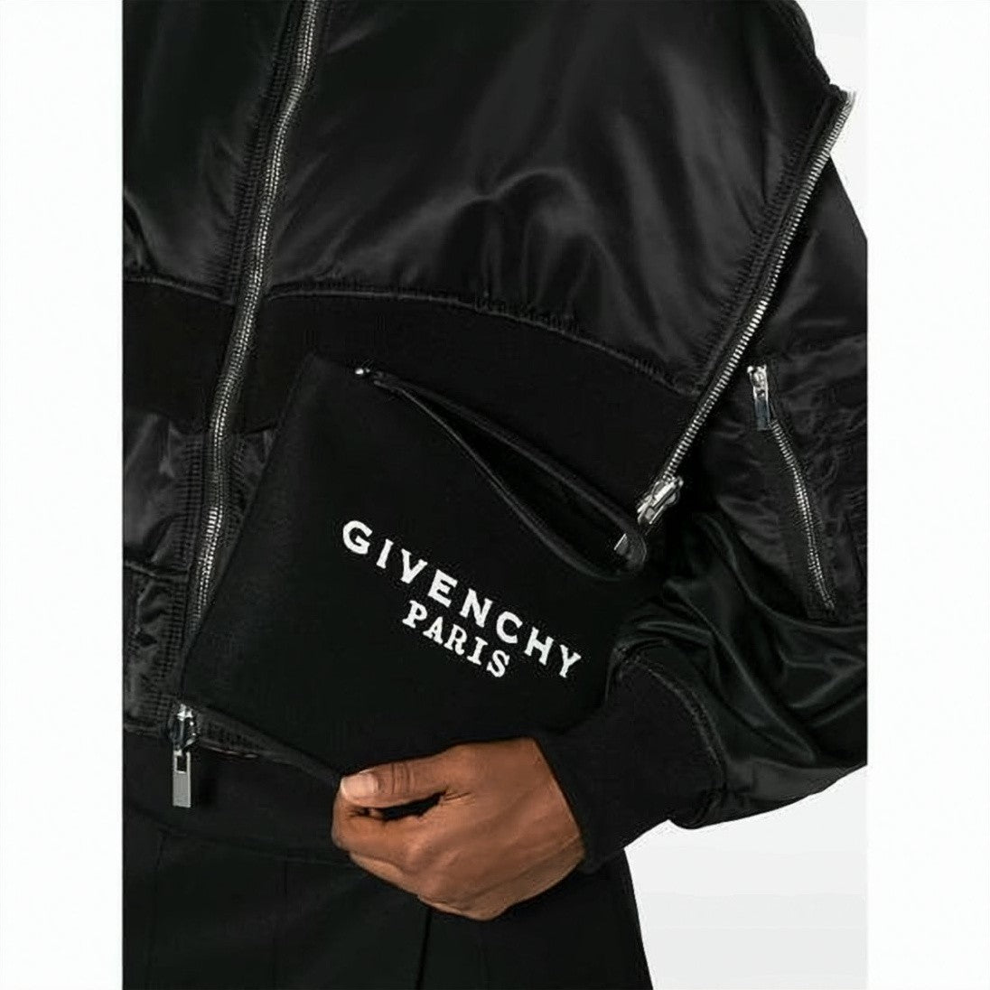 Givenchy Textured Fabric Clutch With Prominent Logo Print