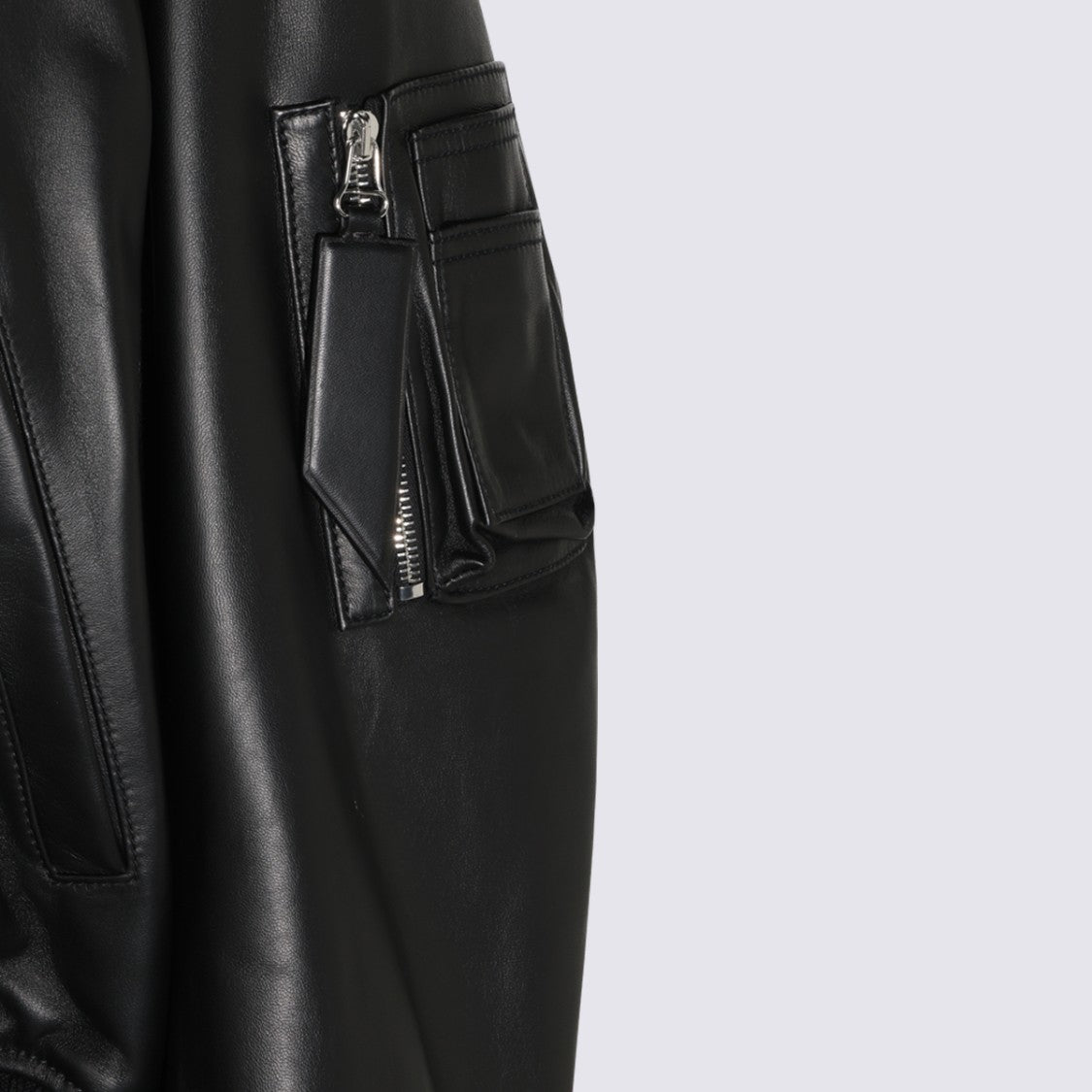 The Attico Smooth Black Leather Jacket With Zippered Pocket