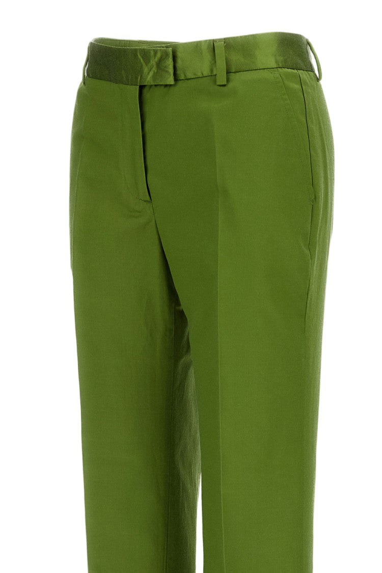 Alberto Biani Green Straight Leg Silk-Cotton Formal Pants