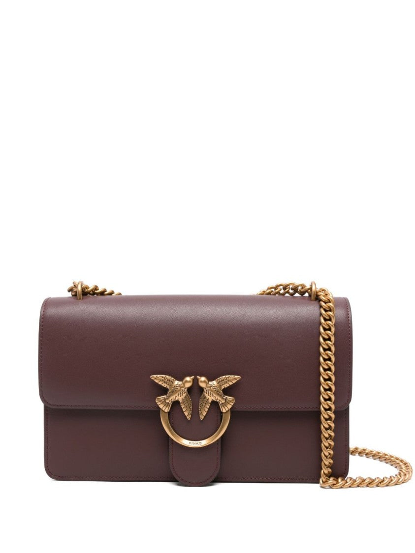Pinko Structured Brown Calf Leather Shoulder Bag