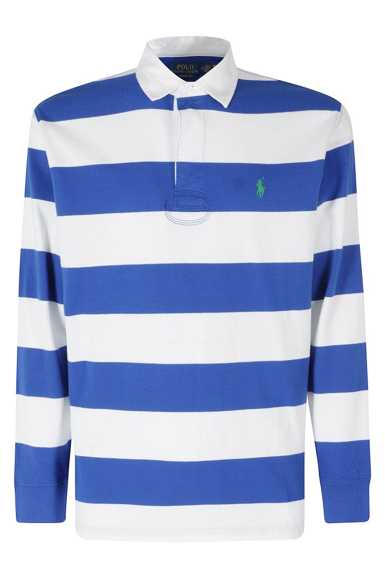 Polo Ralph Lauren Blue Striped Long Sleeve Ribbed Cuffs Cotton Rugby Polo Shirt