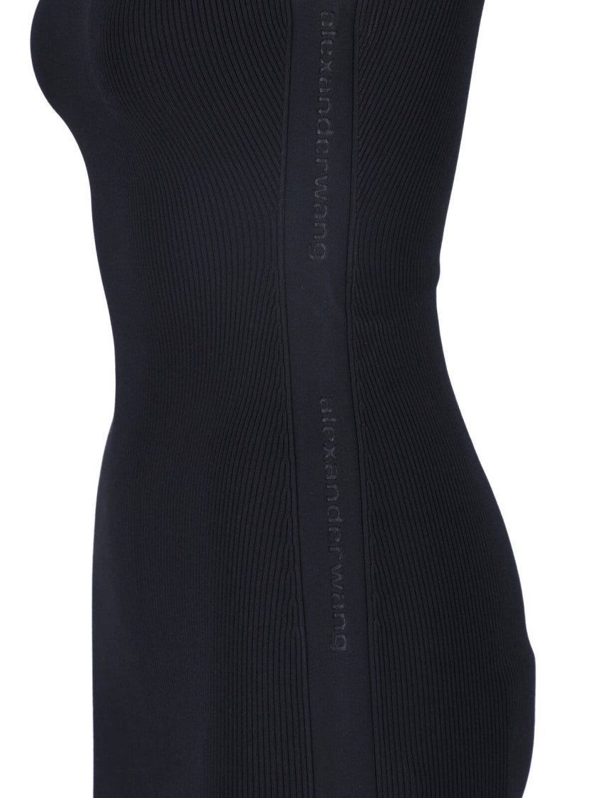 Alexander Wang Black Ribbed Viscose-Blend Logo Midi Dress