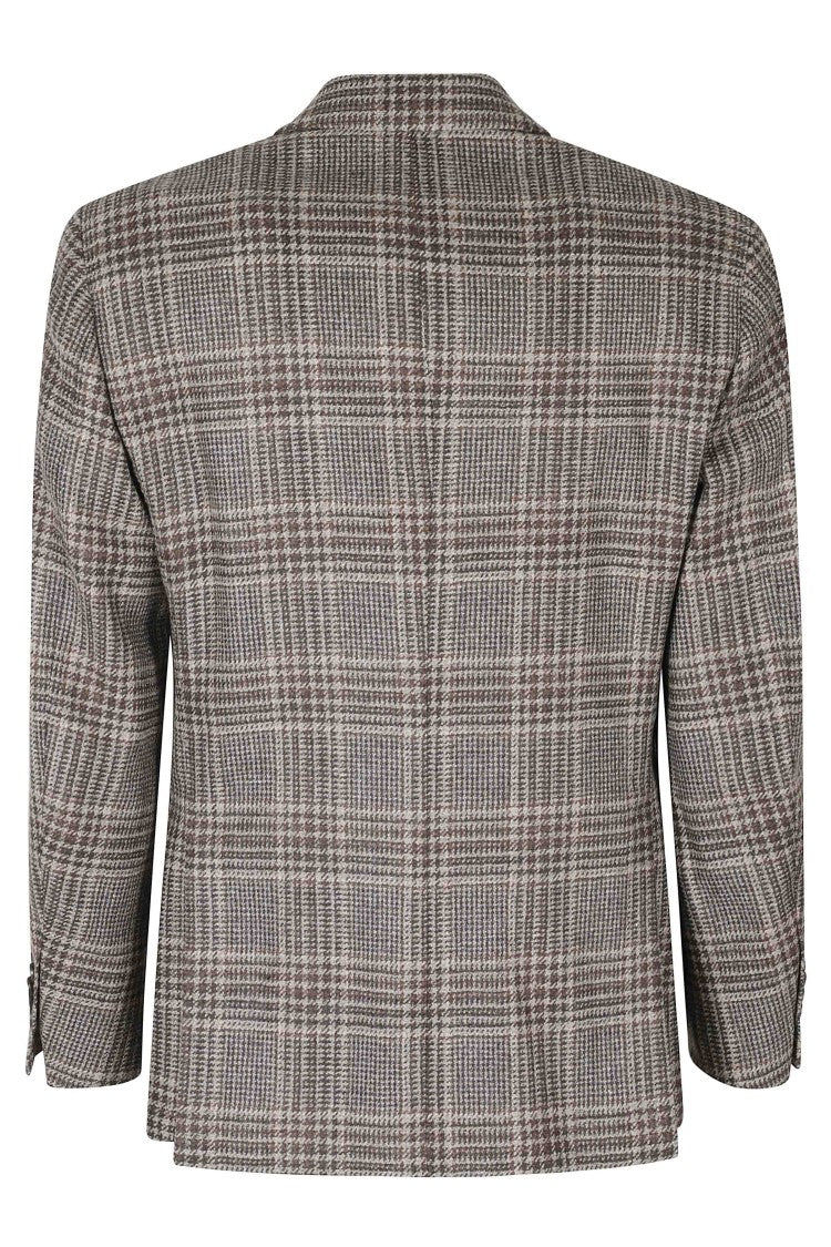 Santaniello Brown Prince Of Wales Wool Check Blazer