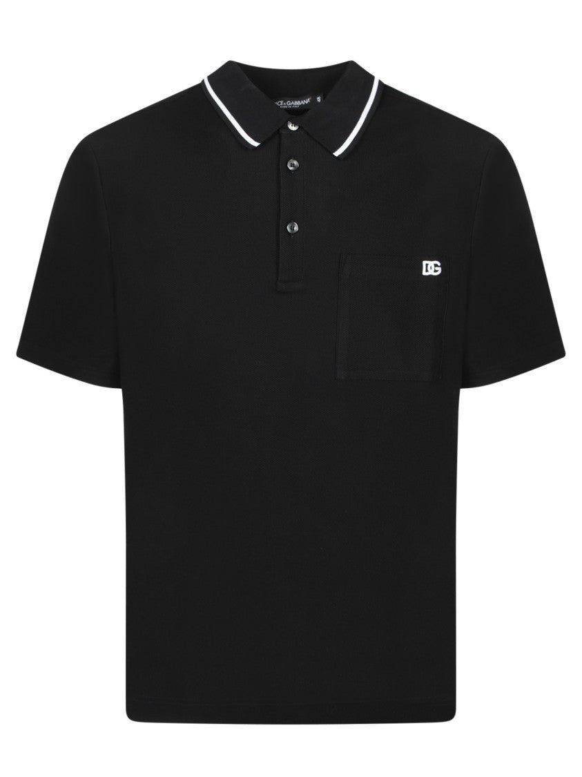 Dolce & Gabbana Polo-Style Black T-Shirt With Textured Knit