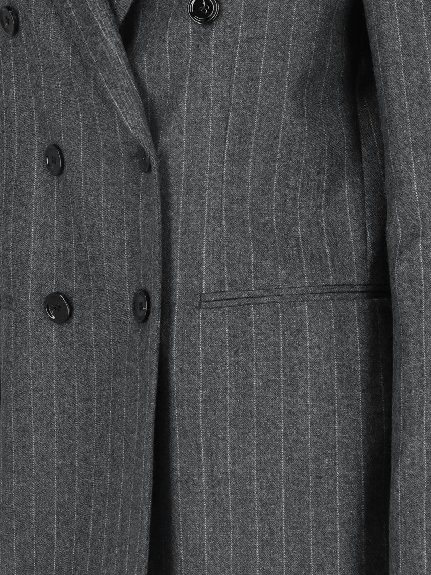 Lardini Grey Pinstripe Virgin Wool Double-Breasted Blazer
