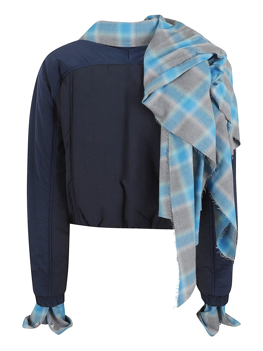 Marbell Cropped Blue Jacket With Attached Scarf