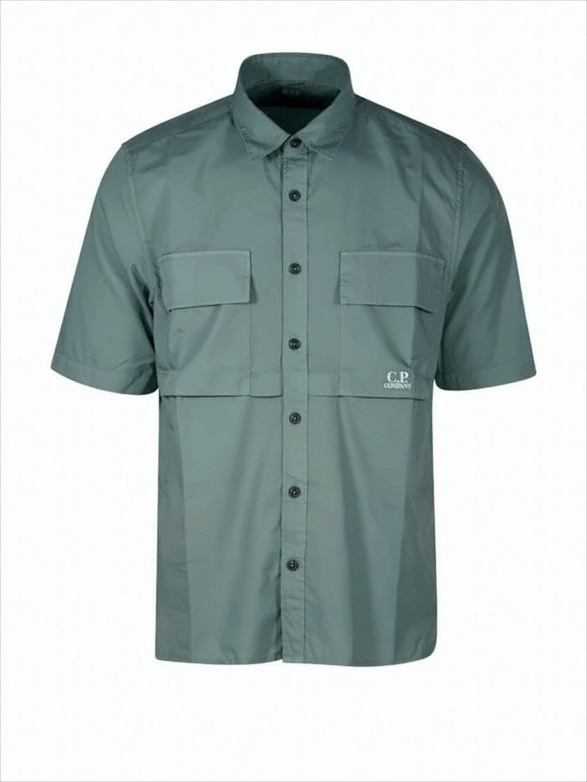 C.P. Company Short-Sleeve Button-Up Shirt With Classic Collar And Flap Pockets