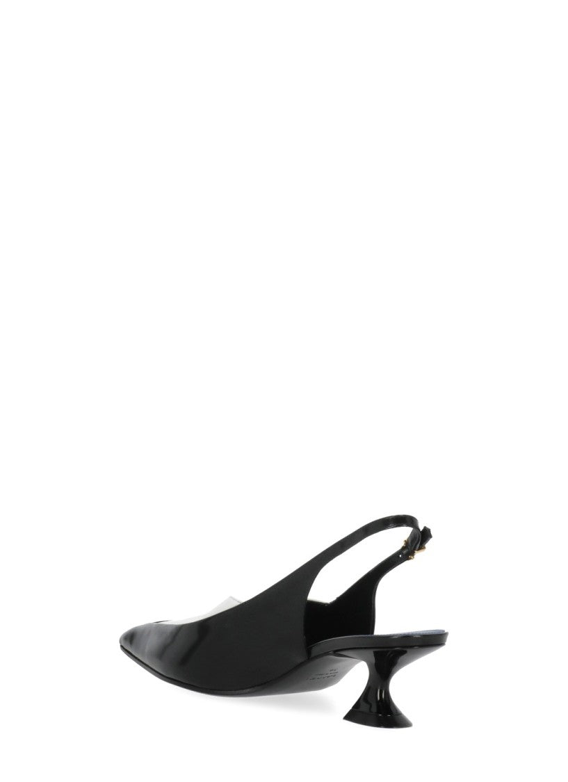 Lanvin Pointed Toe Slingbacks With Gold Strap And Spool Heel