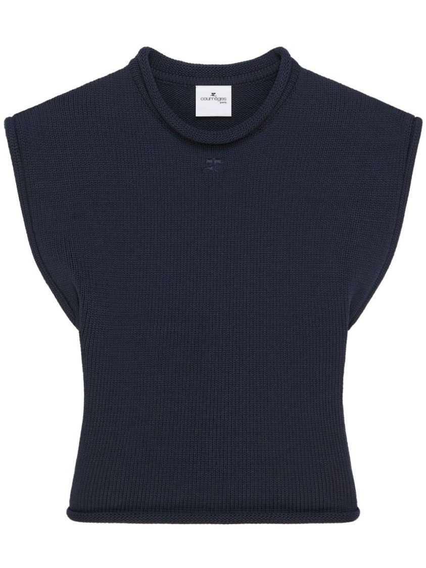 Courrèges Ribbed Blue T-Shirt