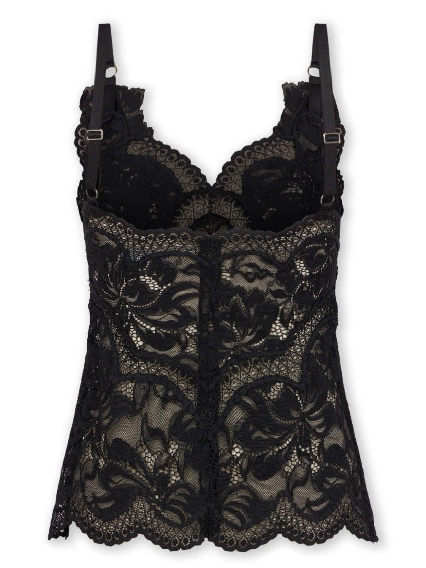 Rabanne Intricate Lace-Detail Black Top With V-Neckline
