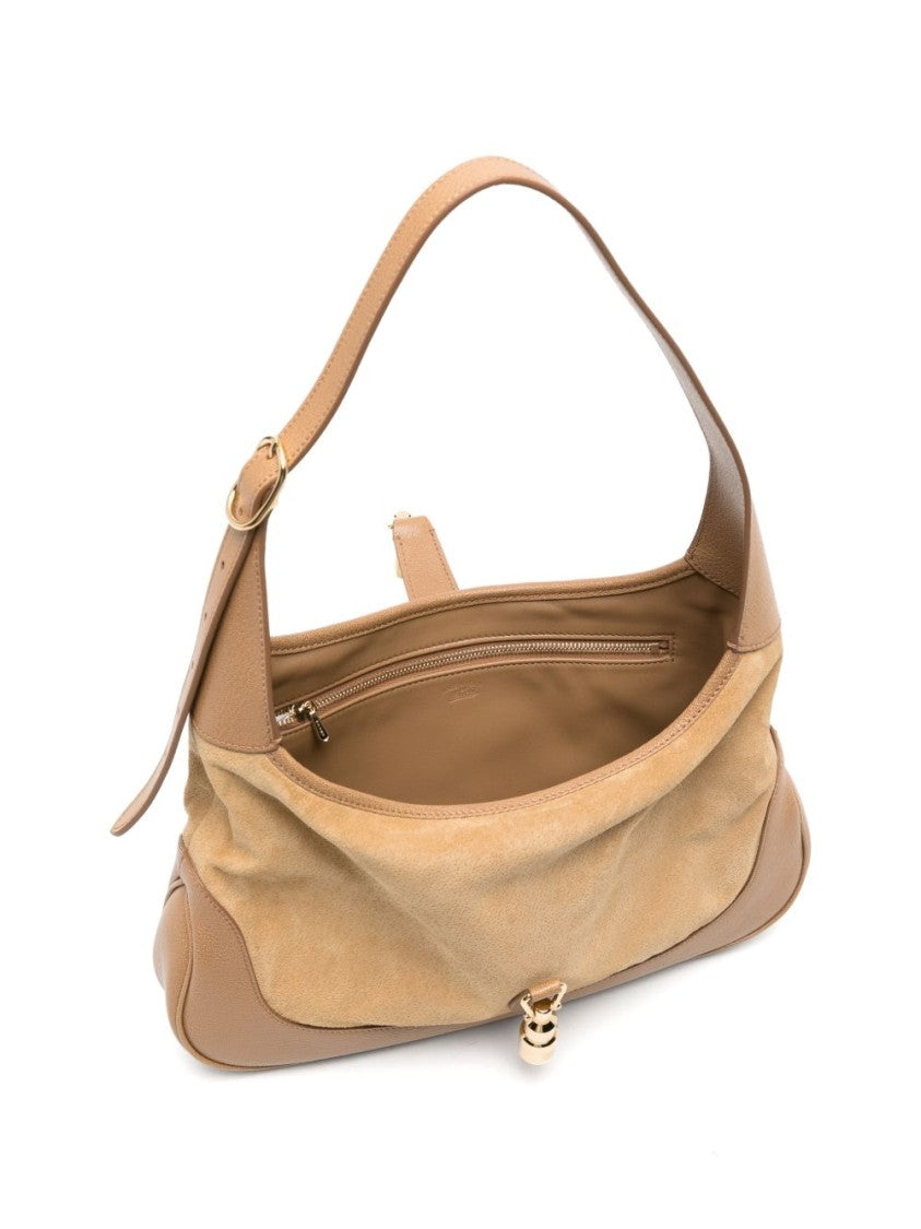 Gucci Medium Suede Leather Trim Shoulder Bag