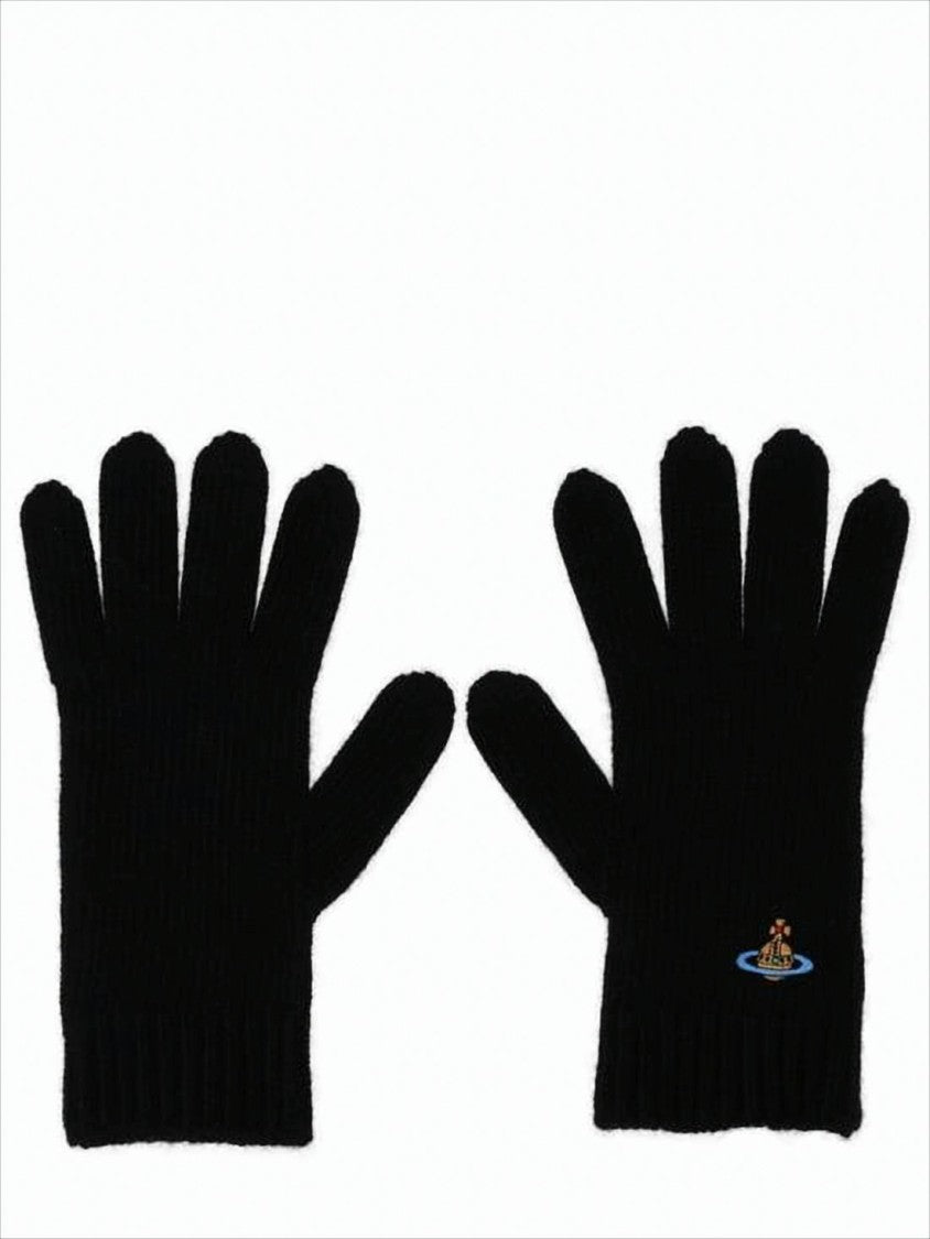 Vivienne Westwood Ribbed Cashmere Gloves With Embroidered Emblem
