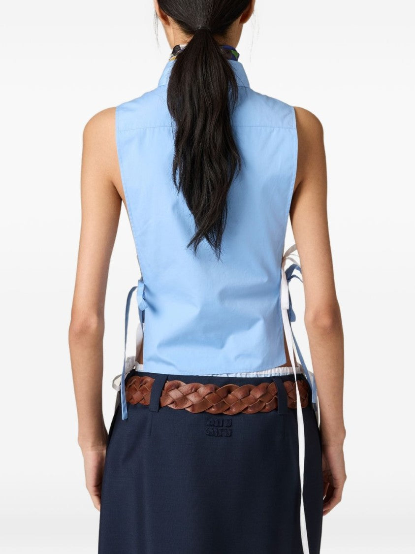 Miu Miu Cropped Sleeveless Side-Tie Shirt