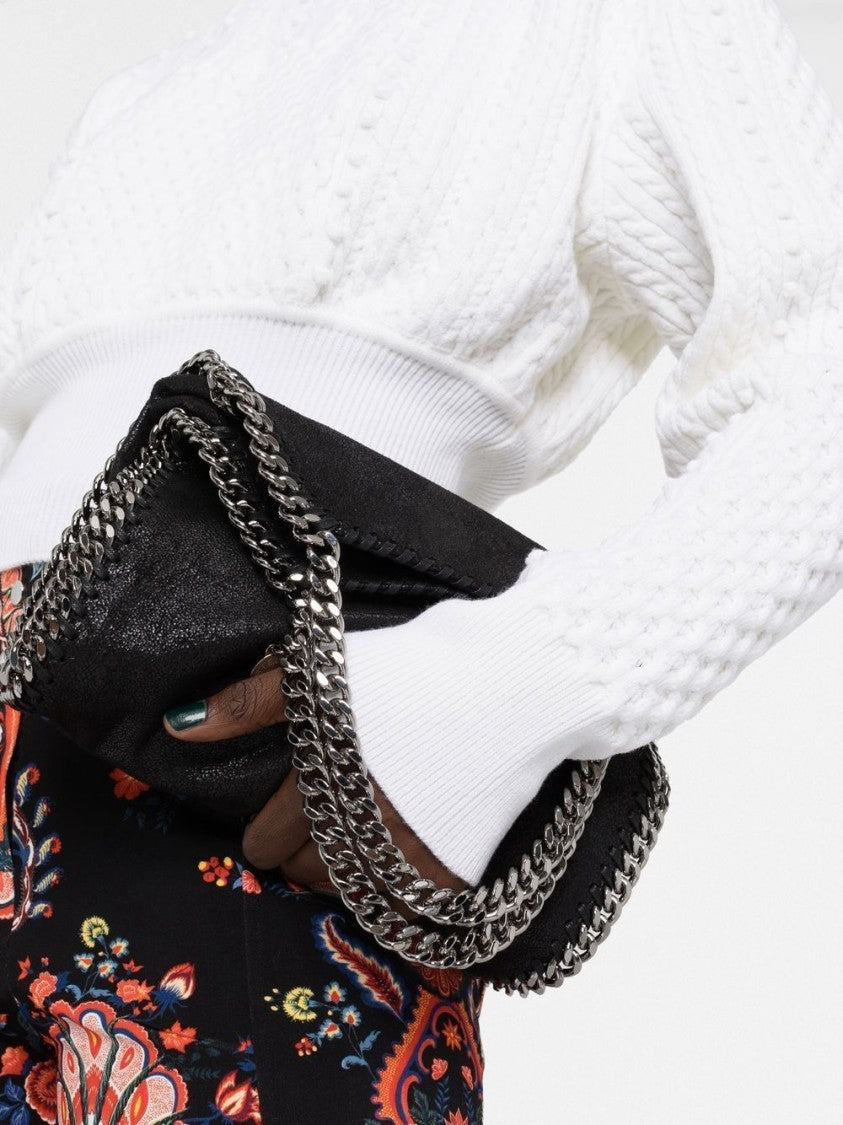 Stella Mccartney Textured Black Bag With Silver Chain Accents