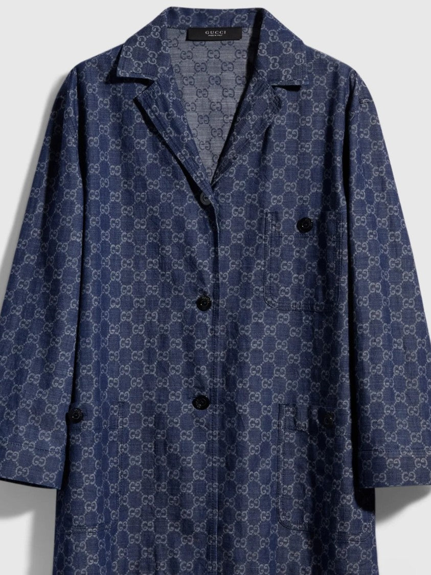 Gucci Light Denim Jacket With Subtle Monogram Pattern