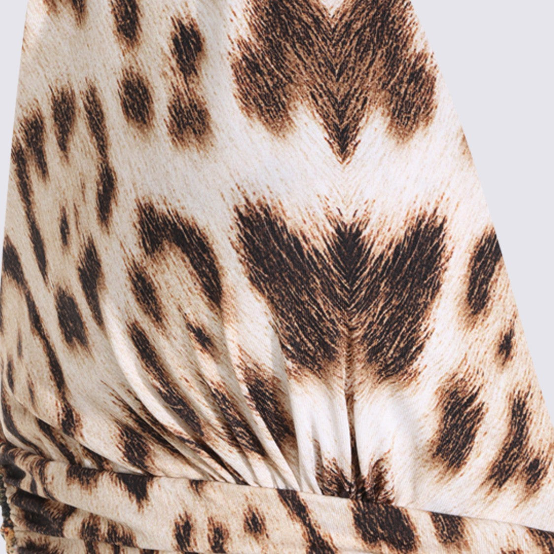Roberto Cavalli Leopard Print Maxi Dress With Floral Accents And Ruched Detailing