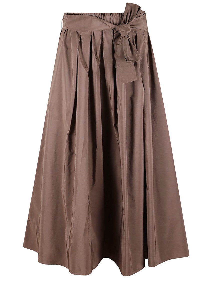 Max Mara Flowing Brown Cotton Maxi Skirt With Tie Belt