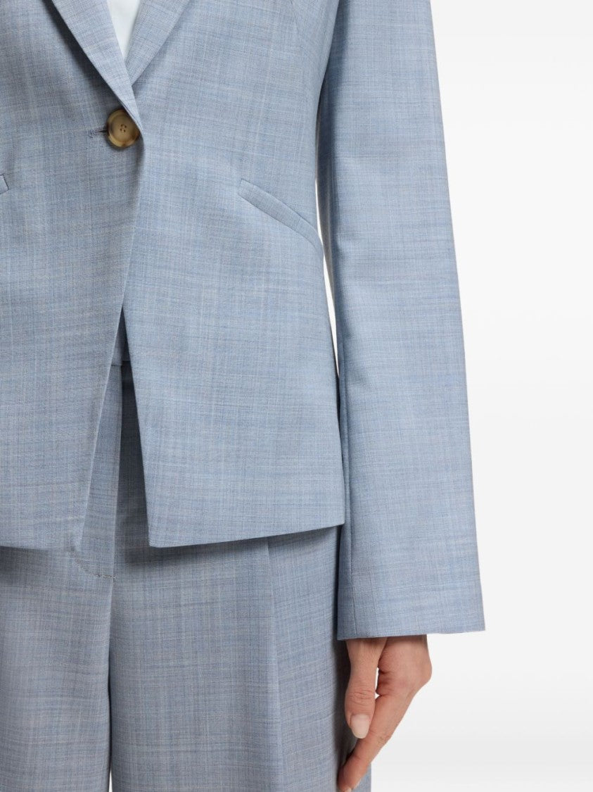 Boss Blue Single-Breasted Virgin Wool Blazer