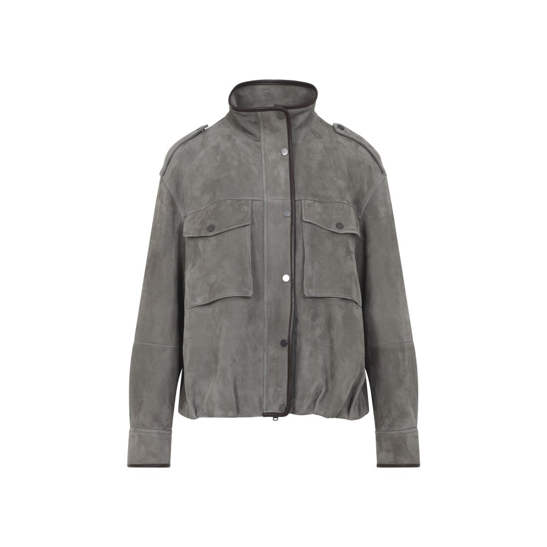 Brunello Cucinelli Tailored Grey Suede Jacket With High Collar
