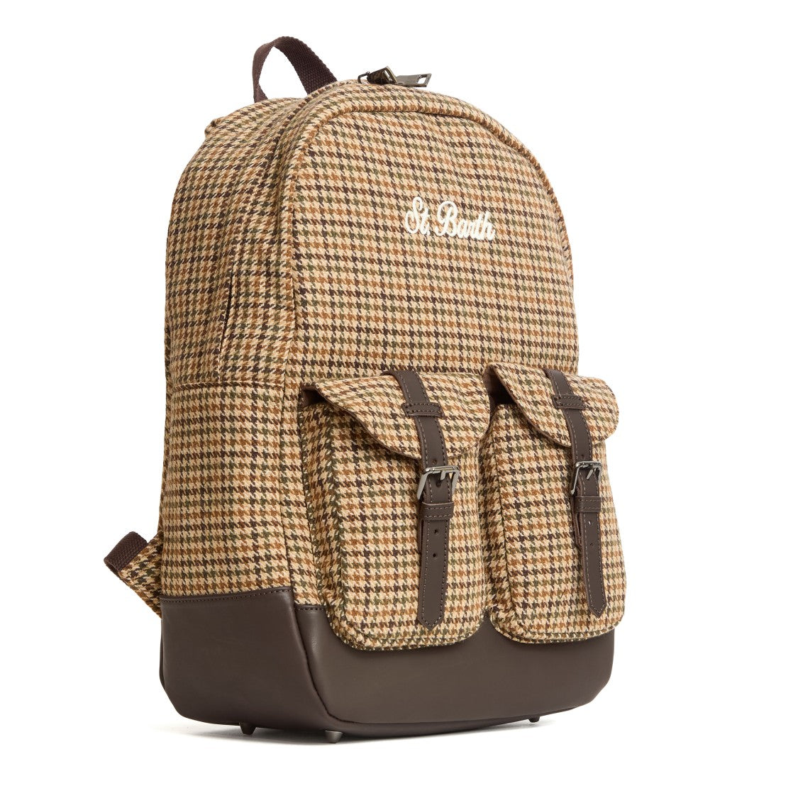 Mc2 Saint Barth Pied De Poule Wool Backpack With Leather Accents