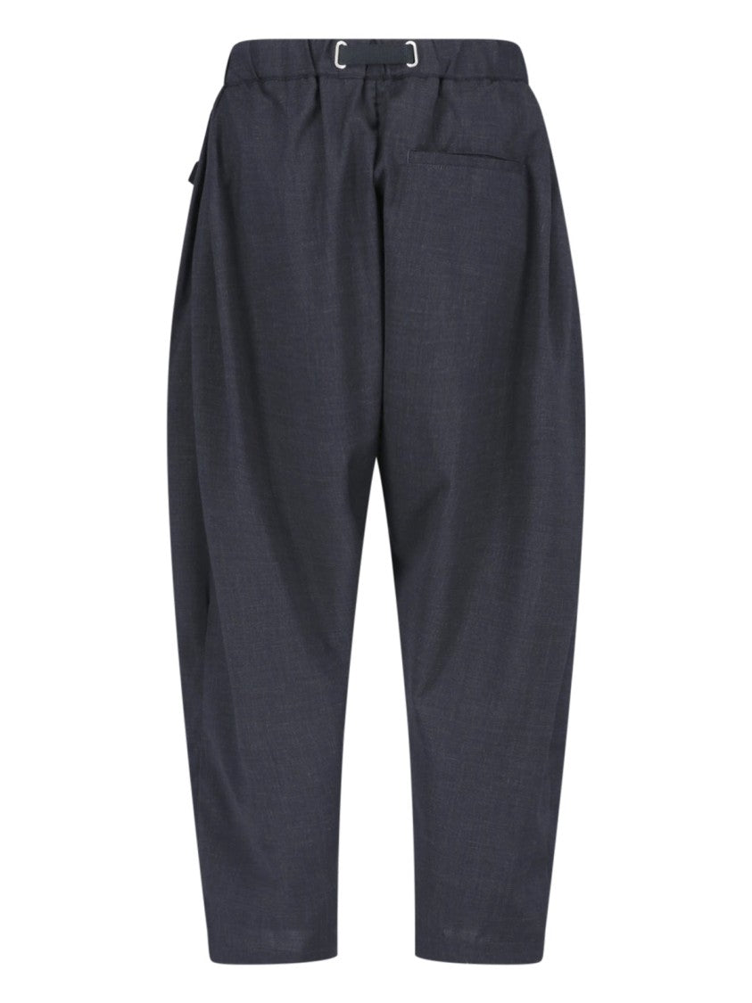 White Sand Black Relaxed Fit Pleated Textured Trousers