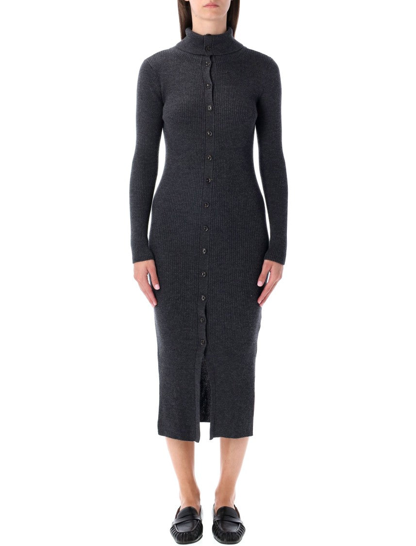 Sessùn Charcoal Ribbed Knit Midi Dress With Buttons