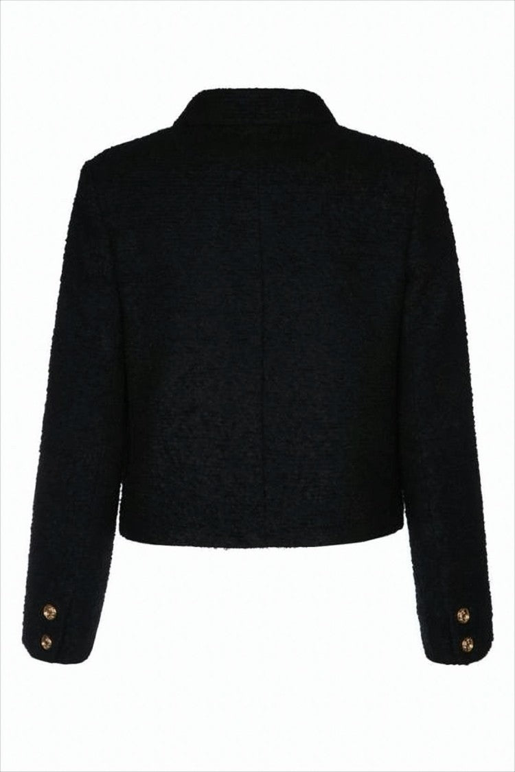 Celine Textured Black Cropped Jacket With Gold-Tone Accents