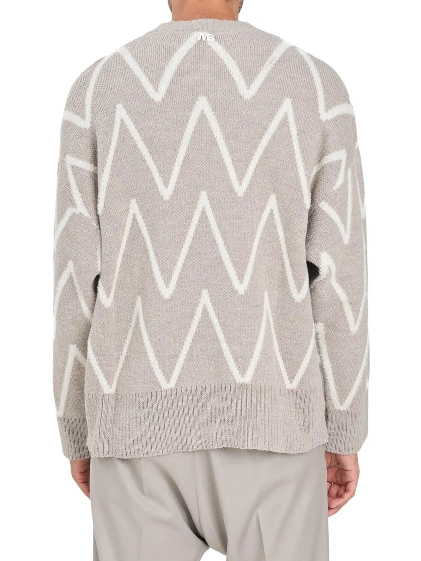 I M Brian Beige Zigzag Pattern Wool-Blend Crewneck Sweater