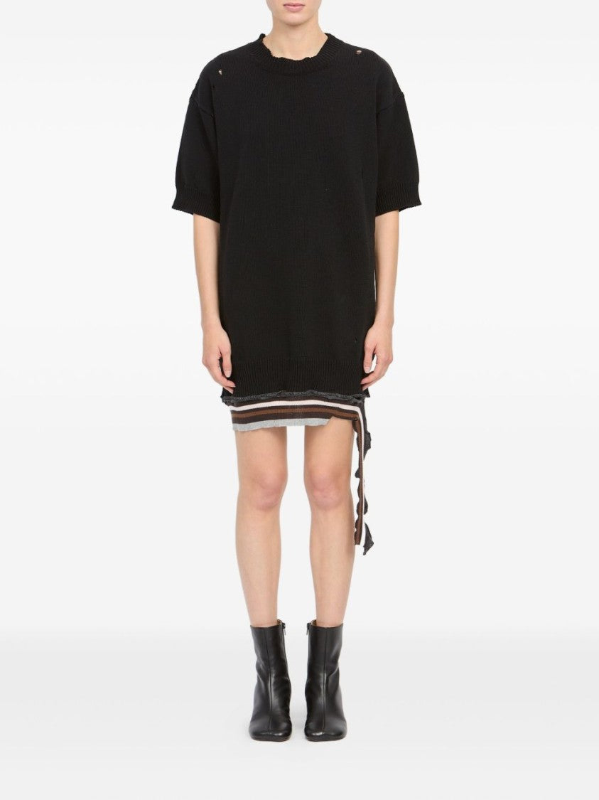 Mm6 By Maison Margiela Black Distressed Ribbed Day Dress