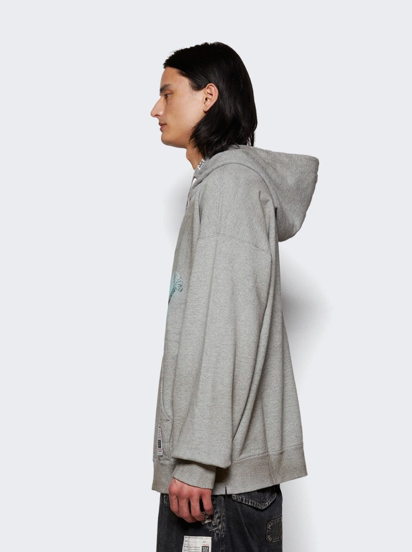 Maison Mihara Yasuhiro Smily Face Printed Distressed Hoodie Grey