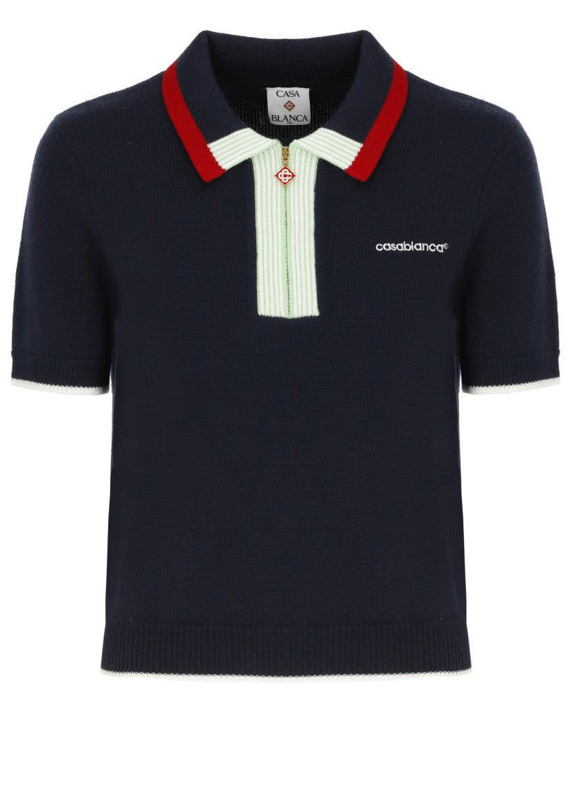 Casablanca White Merino Embroidered Polo Shirt