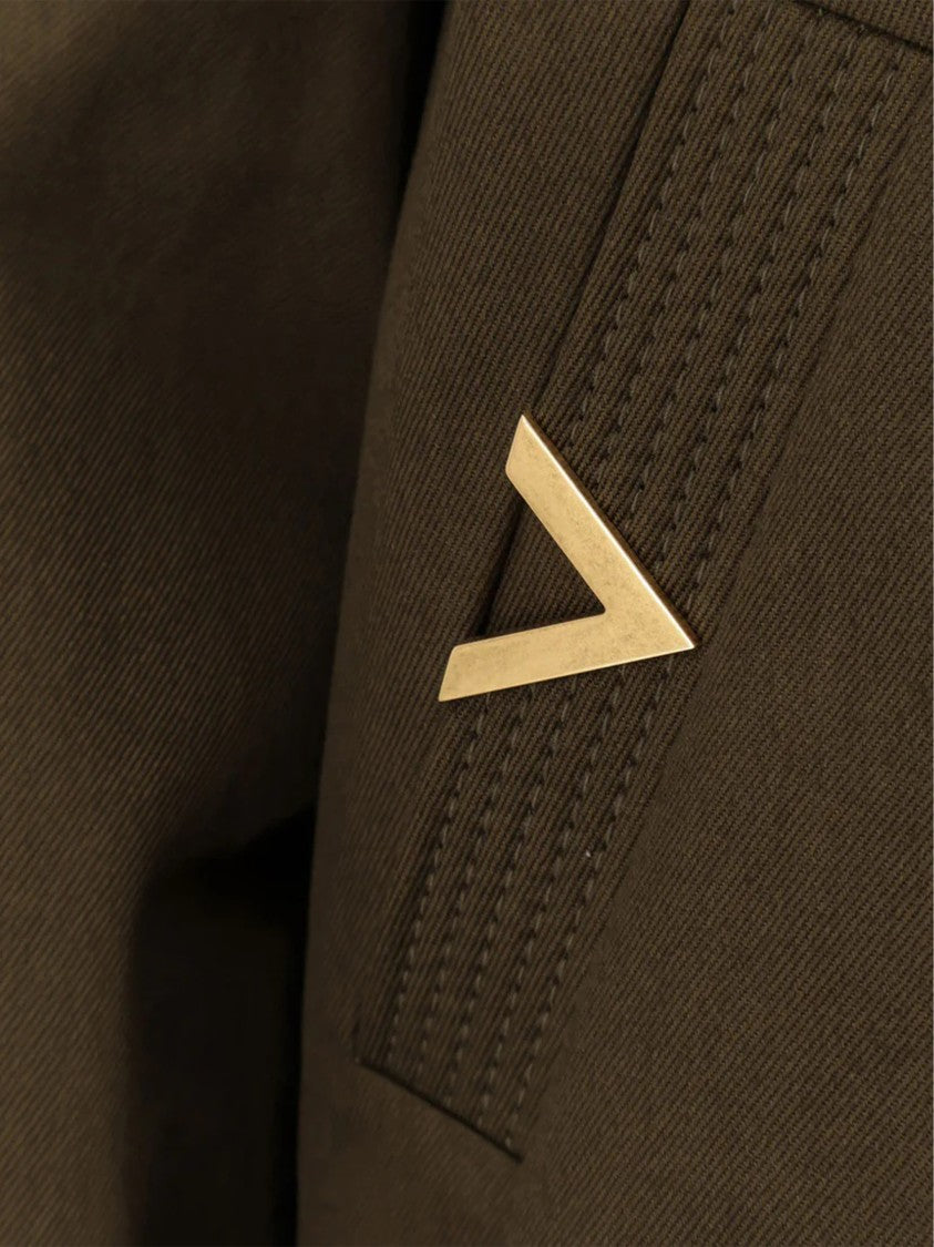 Valentino Military Green Cropped Metallic-V Detail Casual Jacket