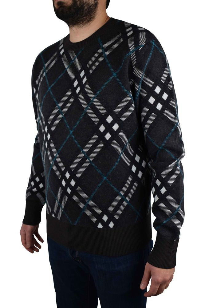 Burberry Brown And Black Wool Sweater With Check Pattern