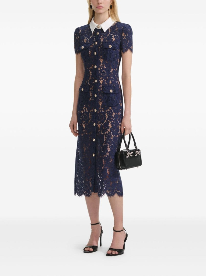 Self-Portrait Navy Blue Dress With Front Button Fastening