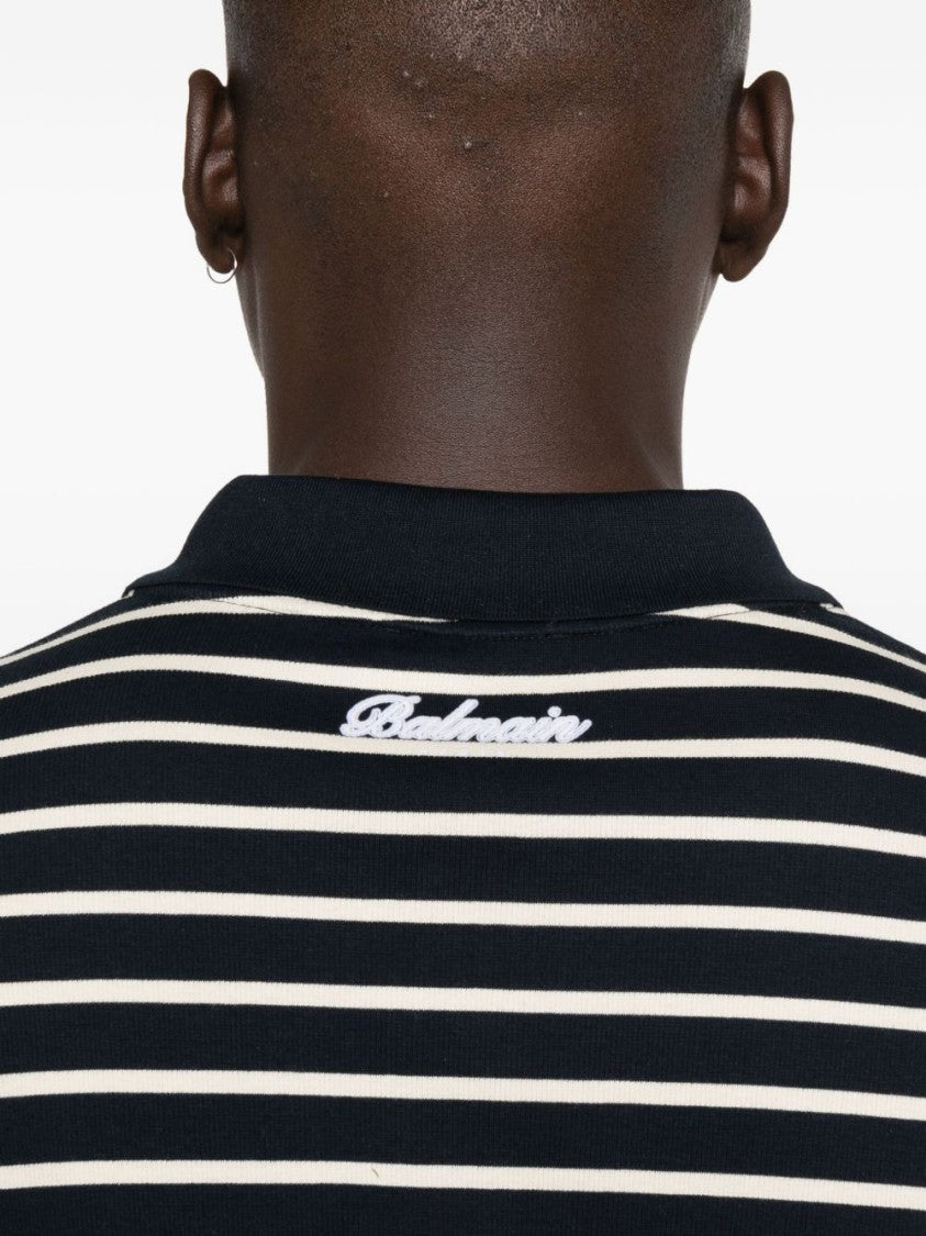 Balmain Black Striped Logo Short-Sleeved Polo Shirt