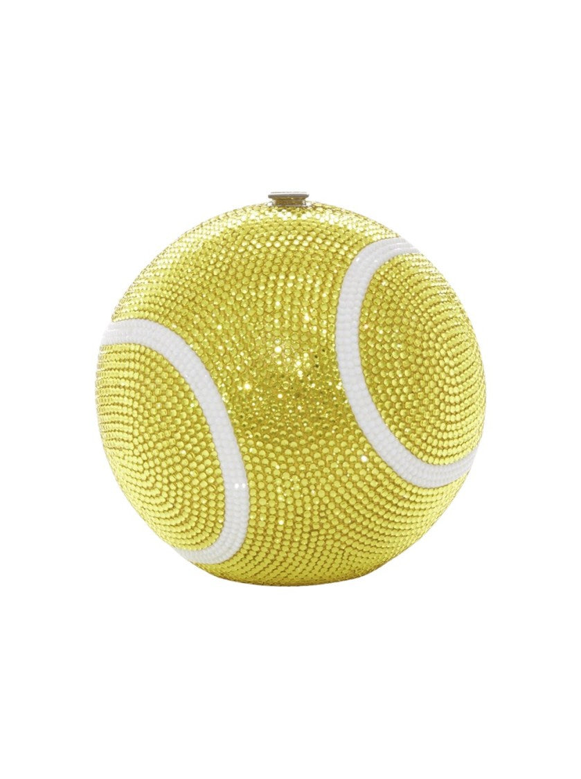 Judith Leiber Tennis Ball Clutch Yellow And White Crystal