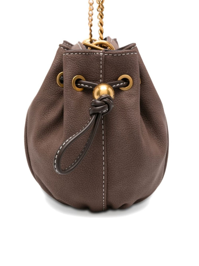 Liu Jo Brown Gold-Tone Drawstring Bucket Bag