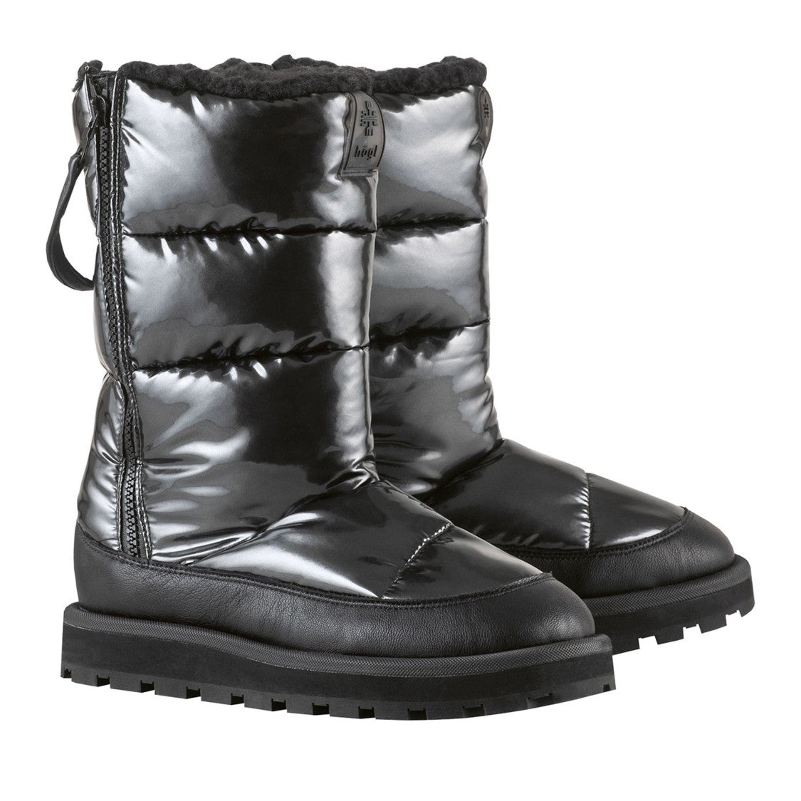 Högl Black Apres Ski Glossy Quilted Wedge Boots