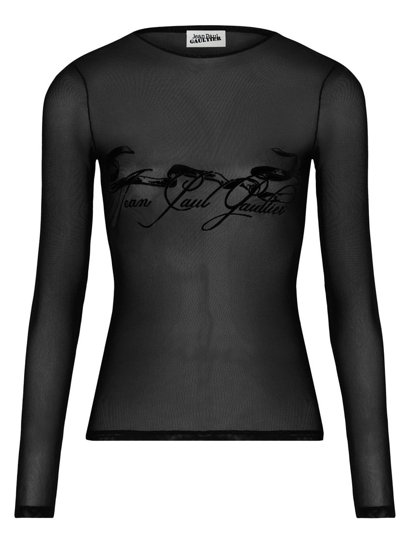 Jean Paul Gaultier Fitted Long-Sleeve Sheer Mesh Top