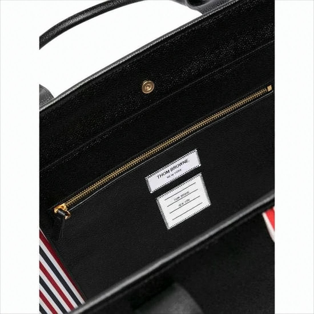 Thom Browne Structured Calf Leather Tote Bag With Striped Detailing