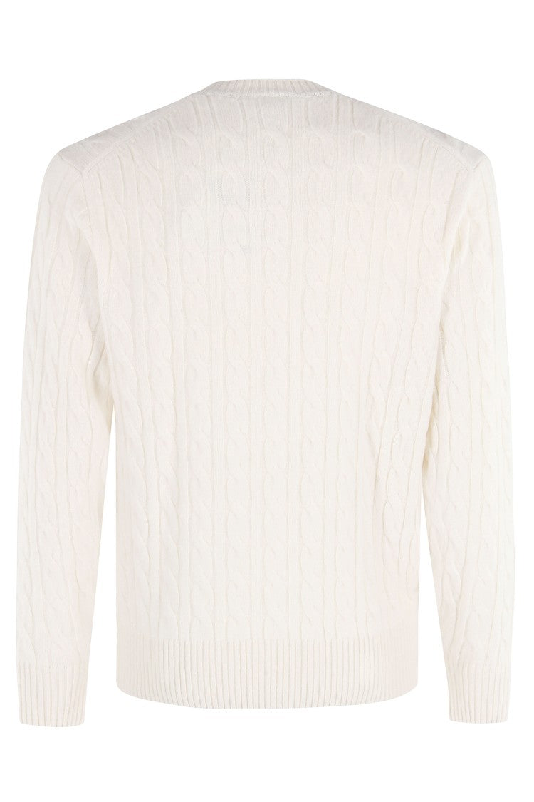 Lacoste Cream Long-Sleeve Cable Knit Pullover