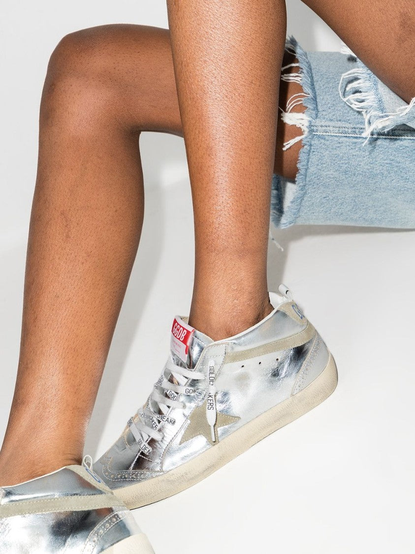 Golden Goose Metallic Silver Silk And Nylon Sneakers