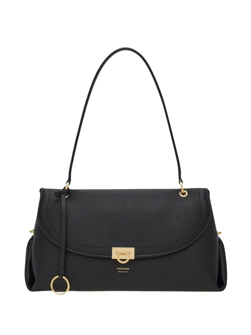 Salvatore Ferragamo Sh M Sleek Structured Calf Leather Shoulder Bag